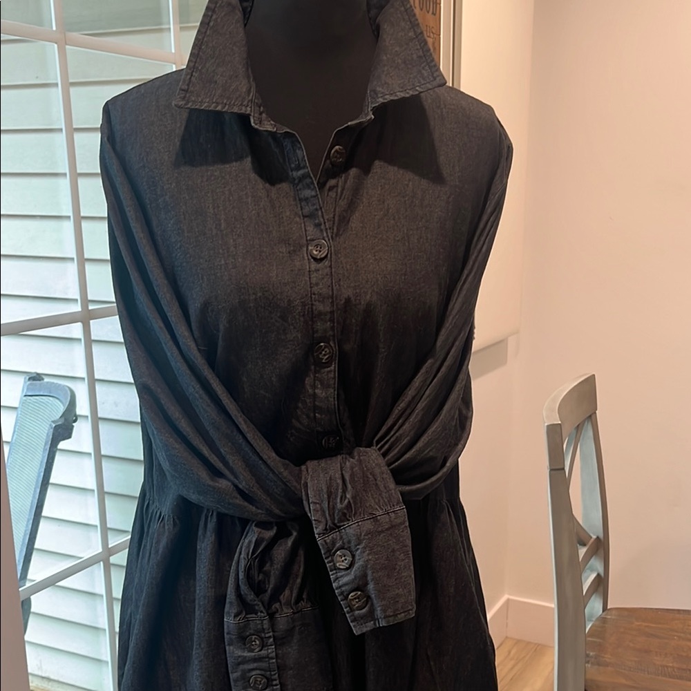Nine West Black Denim Button-Up Dress